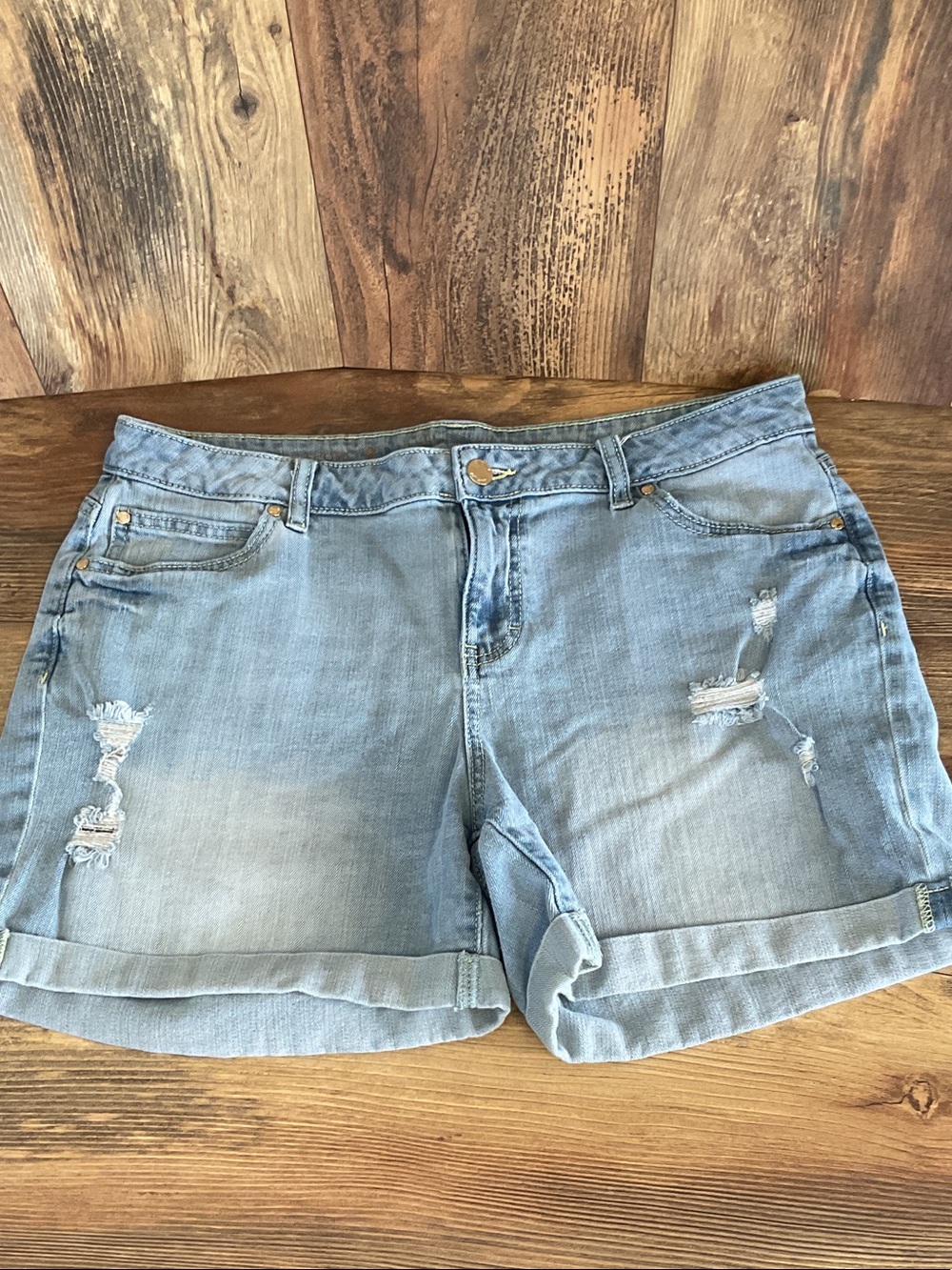 Jennifer Lopez Distressed Denim Roll-Cuff Boyfriend Short Jean Shorts 12 930H